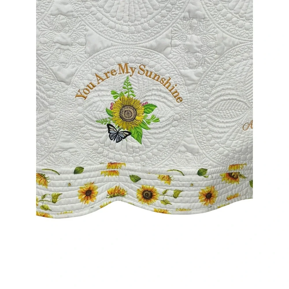 Handmade‎ Sunflower Embroidered Quilt Throw Blanket You Are My Sunshine Cottage